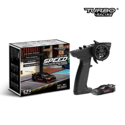 TURBO RACING 1/76 C74 On-Road RC Car RTR (čierna s červeným pruhom)