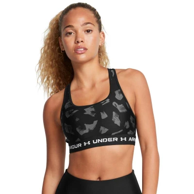 Under Armour Crossback Mid Print-BLK dámská sportovní podprsenka