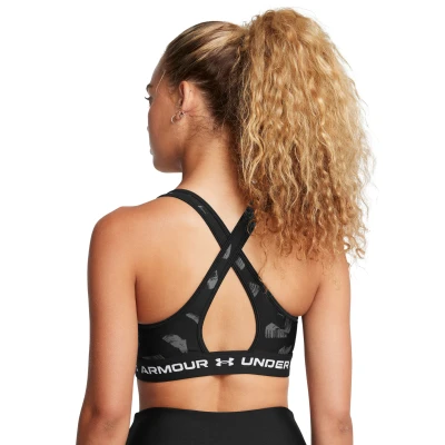 Under Armour Crossback Mid Print-BLK dámská sportovní podprsenka