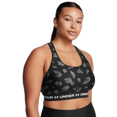 Under Armour Crossback Mid Print-BLK dámská sportovní podprsenka