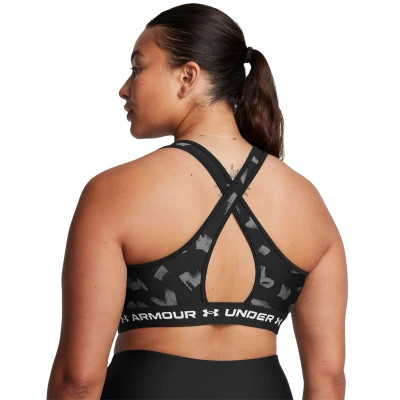 Under Armour Crossback Mid Print-BLK dámská sportovní podprsenka