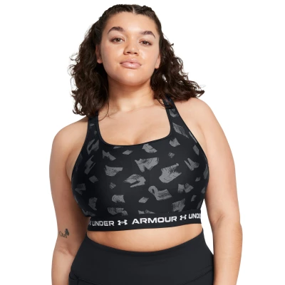 Under Armour Crossback Mid Print-BLK dámská sportovní podprsenka