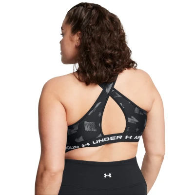 Under Armour Crossback Mid Print-BLK dámská sportovní podprsenka