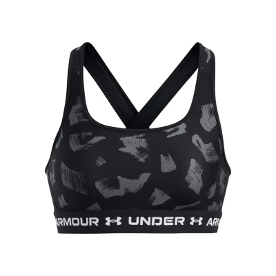 Under Armour Crossback Mid Print-BLK dámská sportovní podprsenka