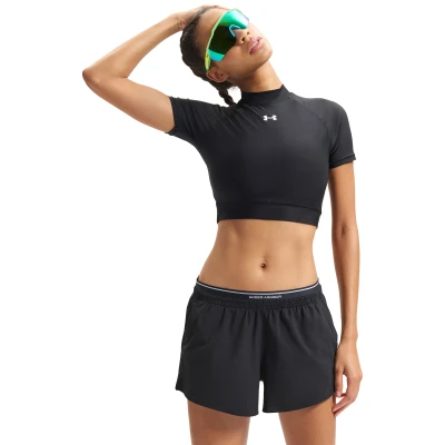 Under Armour HeatGear Crop Mock SS-BLK dámské kompresní tričko