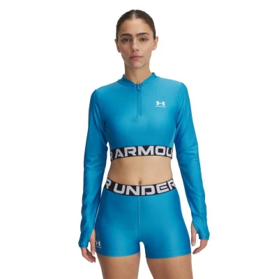 Under Armour HeatGear Rib 1/4 Zip LS-BLU dámské tréninkové tričko s dlouhým rukávem