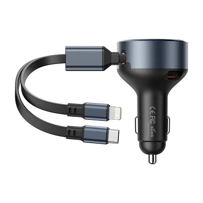 Vention FFOB0 tmavě šedá autonabíječka s kabelem USB-C/Lightning 30W