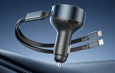 Vention FFOB0 tmavě šedá autonabíječka s kabelem USB-C/Lightning 30W