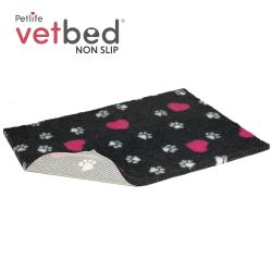 Vetbed protiskluz / Drybed grafitová srdce a packy DELUXE 100 x 75 cm, vlas 30 mm