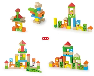 Viga DŘEVO Baby stavebnice ZOO kostky 50ks v kyblíku (dřevěná hračka)