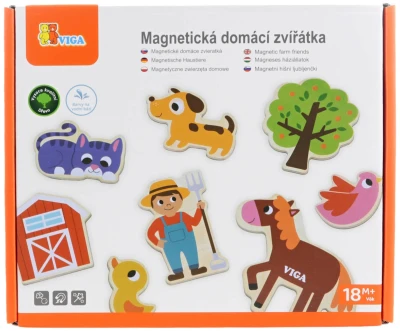 Viga DŘEVO Magnetky baby domácí zvířátka set 20ks (dřevěná hračka)