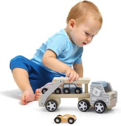 Viga DŘEVO PolarB Auto kamion baby set se 3 autíčky (dřevěná hračka)
