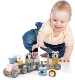 Viga DŘEVO PolarB Mašinka vláček se zvířátky baby (dřevěná hračka)