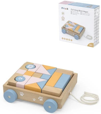 Viga DŘEVO PolarB Vozík s kostkami baby stavebnice (dřevěná hračka)