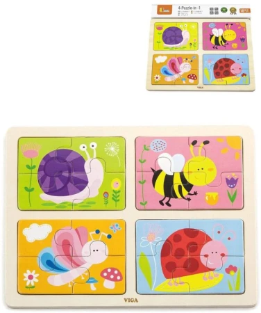 Viga DŘEVO Puzzle na desce 4v1 hmyz baby skládačka 16 dílků Viga DŘEVO Puzzle na desce 4v1 hmyz baby skládačka 16 dílků