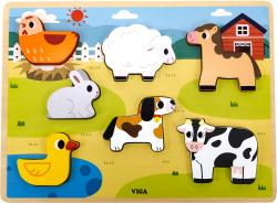 Viga DŘEVO Vkládačka baby puzzle vkládací na desce zvířátka farma 7 dílků Viga DŘEVO Vkládačka baby puzzle vkládací na desce zvířátka farma 7 dílků
