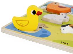 Viga DŘEVO Vkládačka baby puzzle vkládací na desce zvířátka farma 7 dílků
