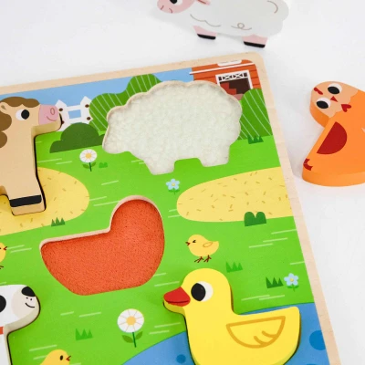 Viga DŘEVO Vkládačka Zvířátka farma puzzle vkládací na desce 5 dílků