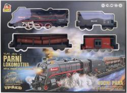 Vlaková souprava nákladní parní s kolejemi kouřící na baterie Světlo Zvuk