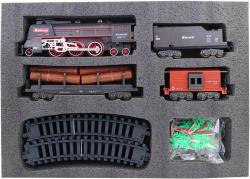 Vlaková souprava nákladní parní s kolejemi kouřící na baterie Světlo Zvuk