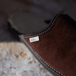 Vlnka pánské kožené pantofle s ovčí vlnou - tmavě hnědá