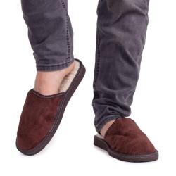 Vlnka pánské kožené pantofle s ovčí vlnou - tmavě hnědá POUZE EU 43 (VÝPRODEJ)