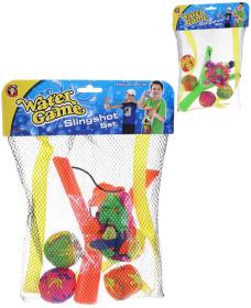 Vodní bomby herní set prak + 4 textilní míčky do vody 2 barvy v síťce