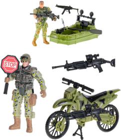 Voják kloubový stojící 10cm s motocyklem / člunem a zbraní 2 druhy plast Voják kloubový stojící 10cm s motocyklem / člunem a zbraní 2 druhy plast