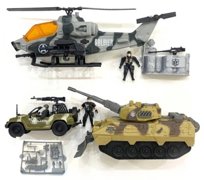 Vojenská army sada figurky s vojenskými vozidly a doplňky 3 druhy plast