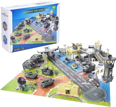 Vojenská základna velký set mapa s army vozidly s figurkami a doplňky