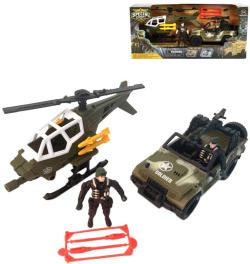 Vojenské army vozidlo set s helikoptérou a vojáky s doplňky plast v krabici Vojenské army vozidlo set s helikoptérou a vojáky s doplňky plast v krabici