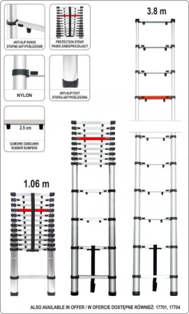 Vorel Žebřík teleskopický 13 stupňů 3,8 m, nosnost 150kg