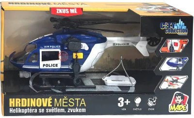 Vrtulník policejní modrá helikoptera Policie na baterie Světlo Zvuk