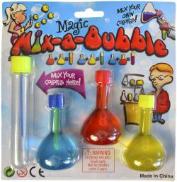 Výroba bublifuku set 3 lahvičky s barevným roztokem na kartě