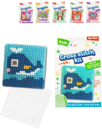 Vyšívání křížkovým stehem set 6 provázků s podložkou a jehlou 6 druhů