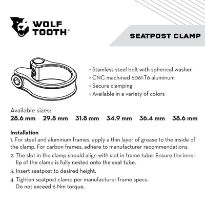 Wolf Tooth Sedlová Objímka 36.4mm Černá