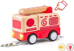 Woody DŘEVO Auto baby hasiči na setrvačník na baterie Světlo Zvuk