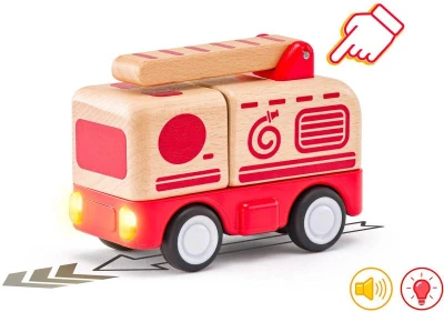 Woody DREVO Auto baby hasiči na setrvačník na batérie Svetlo Zvuk