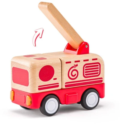 Woody DREVO Auto baby hasiči na setrvačník na batérie Svetlo Zvuk
