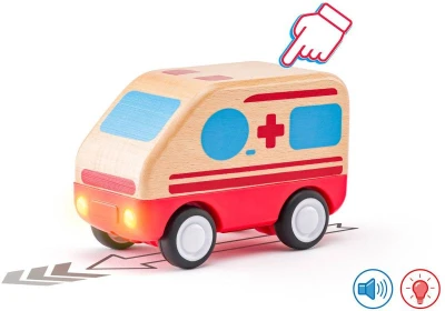 Woody DREVO Auto baby sanitka na setrvačník na batérie Svetlo Zvuk