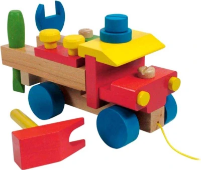 Woody DŘEVO Auto montážní tahací dřevěné k sestavení set se 3 nástroji