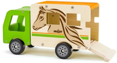 Woody DREVO Auto preprava koní funkčný set so 2 koníkmi a figúrkami
