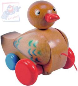 Woody DŘEVO Baby kachna klapací tahací hnědá (dřevěná hračka)