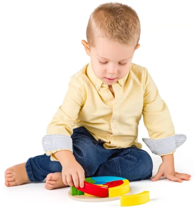 Woody DŘEVO Baby kruhy duhové skládací 17 dílků s podložkou