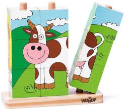 Woody DŘEVO Baby kubus zvířátka navlékací kostky 9ks na tyčce