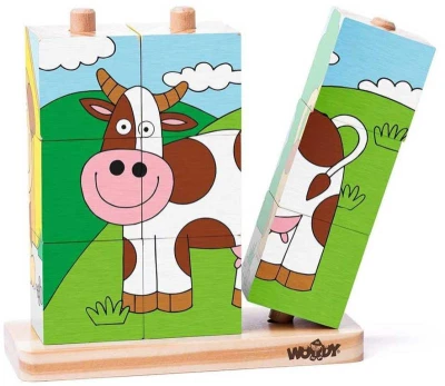 Woody DŘEVO Baby kubus zvířátka navlékací kostky 9ks na tyčce
