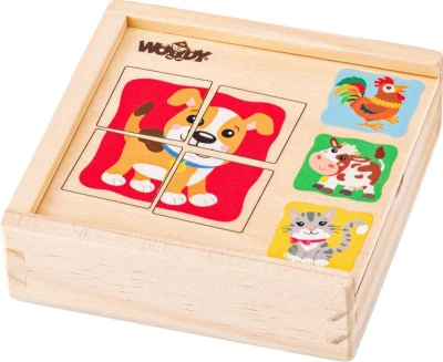 Woody DŘEVO Baby minipuzzle Domácí zvířátka 4x4 dílky v krabičce 4v1