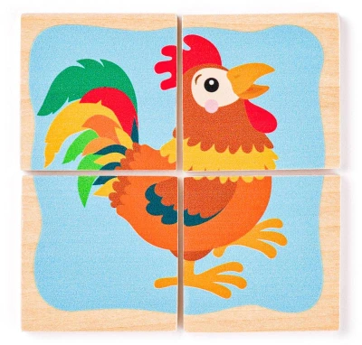 Woody DŘEVO Baby minipuzzle Domácí zvířátka 4x4 dílky v krabičce 4v1