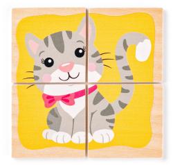 Woody DŘEVO Baby minipuzzle Domácí zvířátka 4x4 dílky v krabičce 4v1