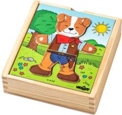Woody DŘEVO Baby puzzle šatní skříň pejsek 18 dílků (dřevěná hračka)